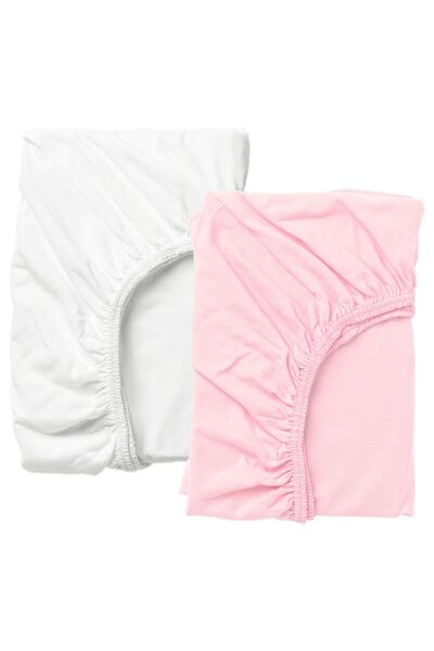 IKEA Çarşaf Seti 2 Li 60xx120 Cm Bebek Odası Pamuklu Lastikli Çarşaf Pembe-beyaz