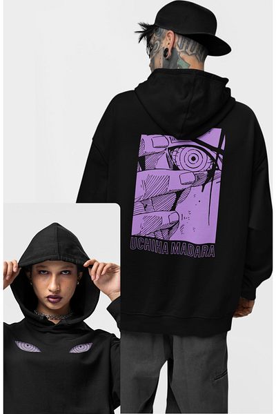 Fuddy Moda Naruto Uchiha Madara 2 - Hanorac anime oversize unisex, hanorac cu glugă și imprimat pe spate