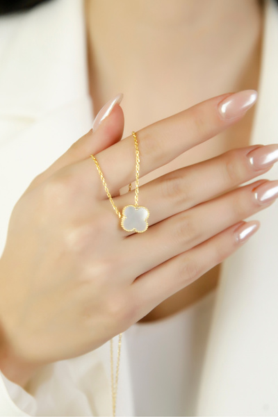 SARIASLAN 4 Yaprak Yonca Kolyesi 925 Ayar Gümüş, 14 Ayar Altın Rengi ve Kalitesinde