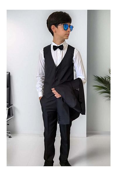 DUBAİ ÇOCUK Jacket-Vest-Shirt-Pants-Bowtie-Chain Full Suit Boy's Groomsuit-Wedding Dress