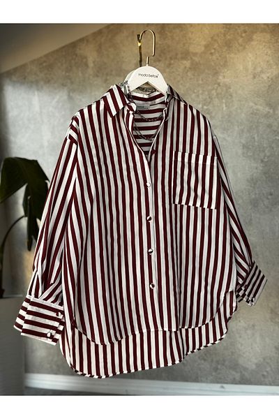 modabetce cămașă oversize de damă cu textura în dungi