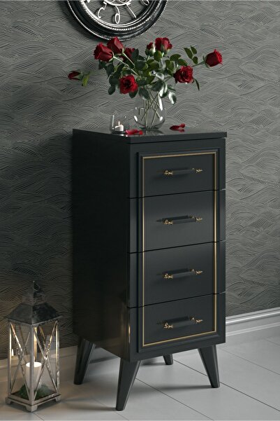 Boyut Mobilya Joi 4 Çekmeceli, Mdf Siyah Şifonyer