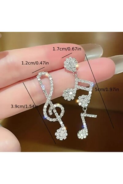 Dgt Luxury Zirkon Taşlı, Müzik Notası Küpe, Kulak İğnesi 925 Ayar Gümüş