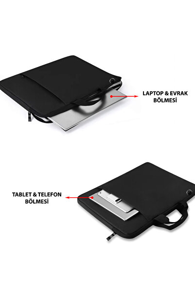 D'VERS Siyah Unisex 13-14-15.6-16.1-16.9 Inç Uyumlu Macbook Kılıf Notebook Laptop El ve Omuz Çantası