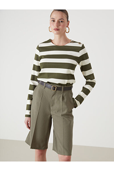 LC Waikiki Green Crew Neck Striped Women's T-Shirt