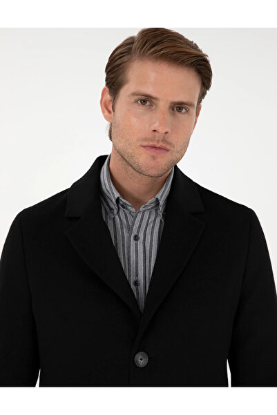 Pierre Cardin Woven Fabric Woolen Slim Fit Black Cashmere Coat