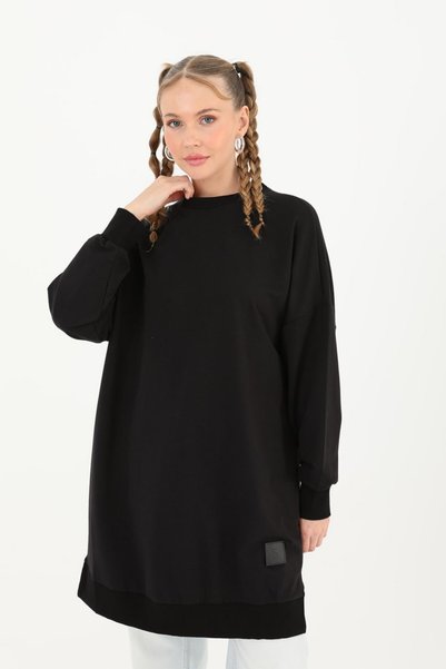 Soul Women's Crew Neck 2 Thread Plain Plain Araboy Nisaca Black Tunic 3064400
