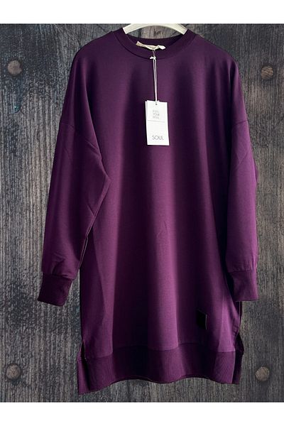 Soul Women's Crew Neck 2 Thread Plain Plain Araboy Nisaca Purple Tunic 3064400