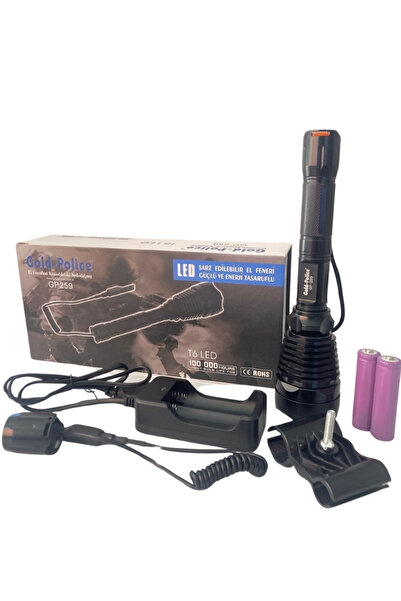 TAREZ GP-259 Tüfek Bağlantı Aparatlı Şarjlı El Feneri Profesyonel Avcı Feneri