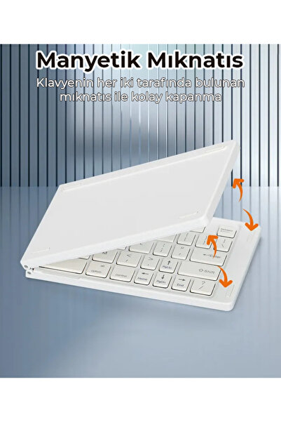 ERDİNEKS Ultra ince Katlanabilir Şarj Edilebilir Android/iOS/Windows Uyumlu Kablosuz Bluetoothlu Klavye