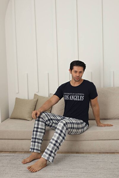 ARONA Erkek Ekoseli Penye Süprem Pijama Takımı