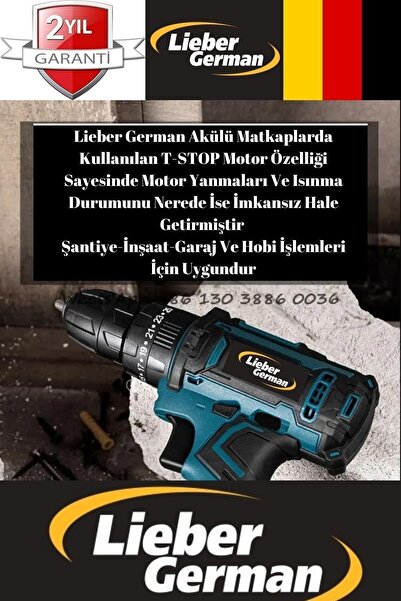 Lieber German Torq 12 Volt 2 Ah Otamatik Korumalı Çelik Şanzuman 2 Akülü Matkap Akülü Vidalama Şarjlı Matkap