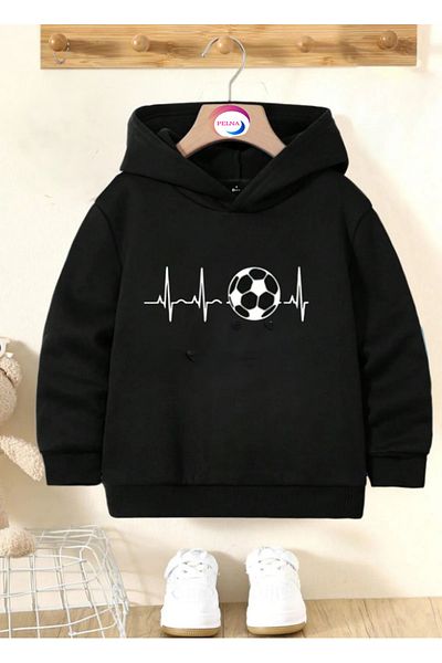 Pelna Cotton Hooded Ball Printed Black Kids Sweatshirt