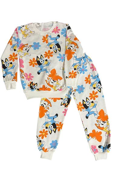 Arya Nisa Kids ARYA NISA KIDS - Σετ πιτζάμες για κορίτσια με μακρυμάνικο μοτίβο λευκό μπλε, βαμβακερό στολισμένο