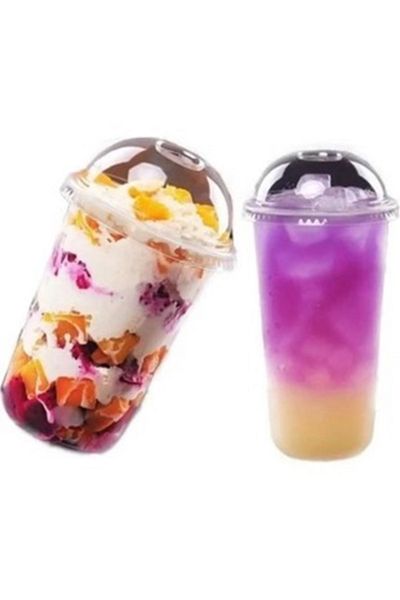 ATY Plastic Pet Cup with Lid 500 Cc 200 Pcs Party Cocktail Ice Cups Cold Drink Cup