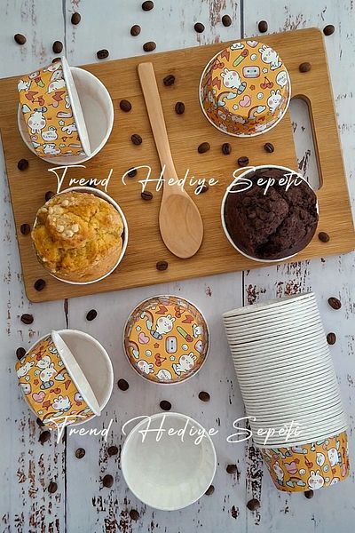 Trend Hediye Sepeti 50 Pieces Large Size XL Rabbit Patterned Orange Muffin Cupcake Mold Jumbo Cake Capsule, Airfryer Compatible