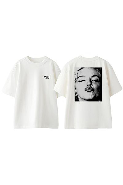 THEWERT Tricou oversize alb din bumbac imprimat pe spate Marilyn Monroe Kiss Design