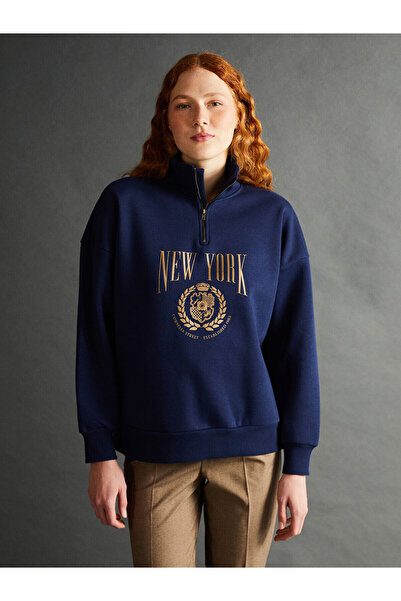 LC Waikiki Hanorac gros pentru damă, cu guler în picioare, imprimat