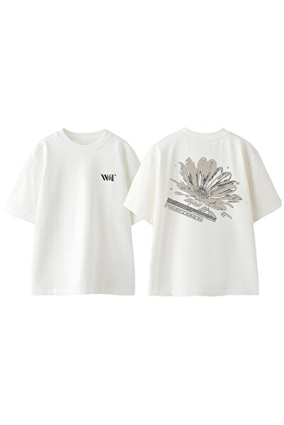 THEWERT Penascence Design ranac Štampano Pamuk beli Oversize kroj T-shirt