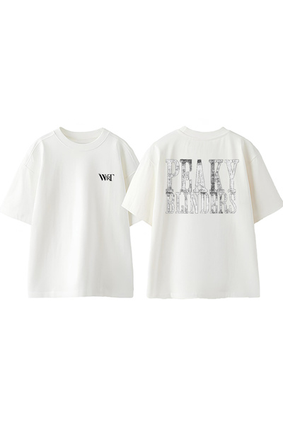 THEWERT Tricou supradimensionat alb din bumbac imprimat pe spate cu logo Peaky Blınders