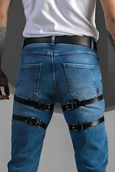 Sweet Demon Leather Leg Accessory with Snap Fastener - Adjustable Stripe Design