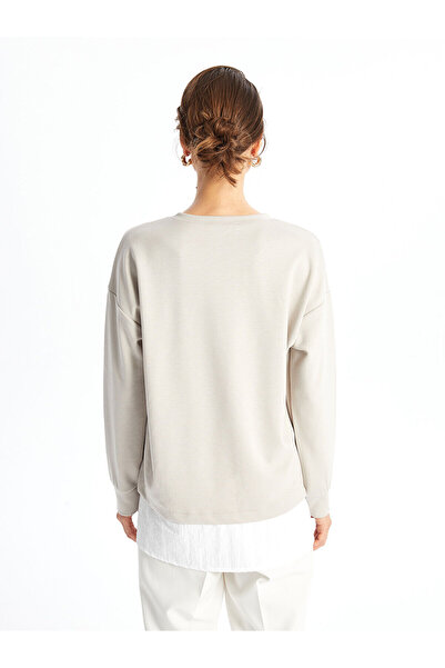 LC Waikiki Gray Crew Neck Plain Oversize Women's Sweatshirt Tunic