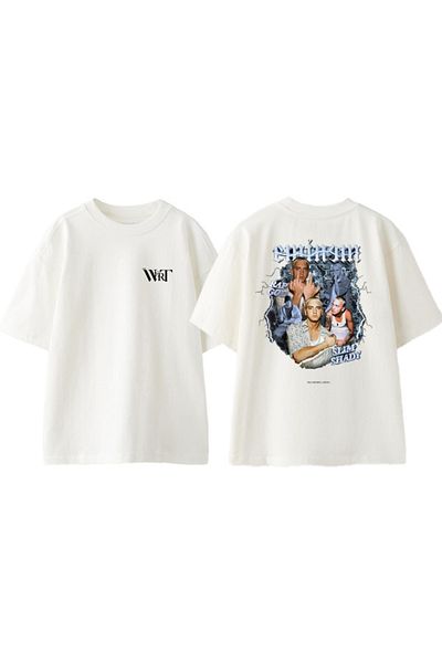 THEWERT Μπλουζάκι Eminem Rap God Blue Design Πίσω Βαμβακερό Λευκό Oversize μπλουζάκι