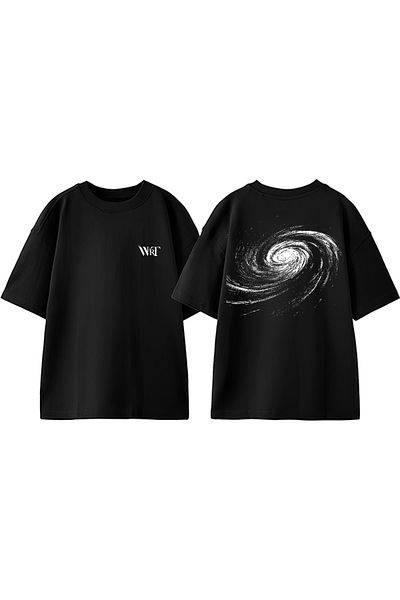 THEWERT Tricou negru oversize din bumbac imprimat pe spate cu design Black Hole