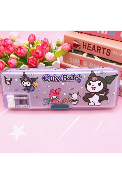 Livava Kuromi Çok Amaçlı Kalemtıraşlı Kalemlik Kutusu, Mor, 23x8-sürpriz Hediyeli