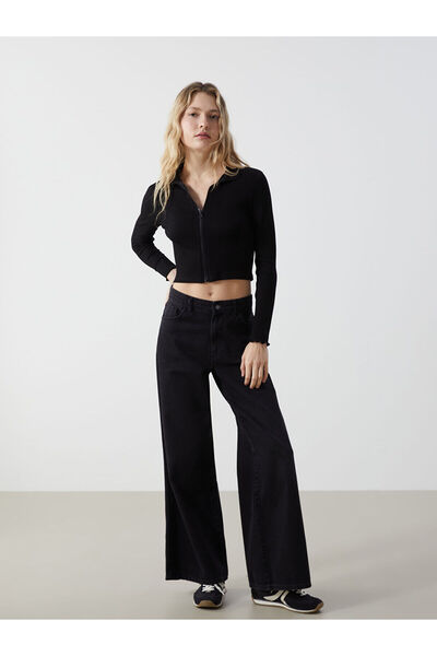 LC Waikiki Seray New Season Mock Neck Textured Women's Zippered Sweatshirt