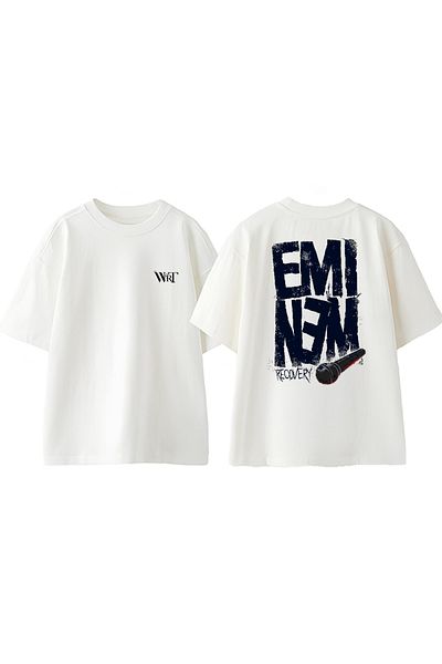 THEWERT Μπλουζάκι Eminem Recovery Design Back Printed Βαμβακερό λευκό oversize μπλουζάκι