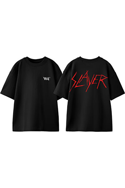 THEWERT Slayer Red Text Design Πίσω Βαμβακερό μαύρο μπλουζάκι Oversize