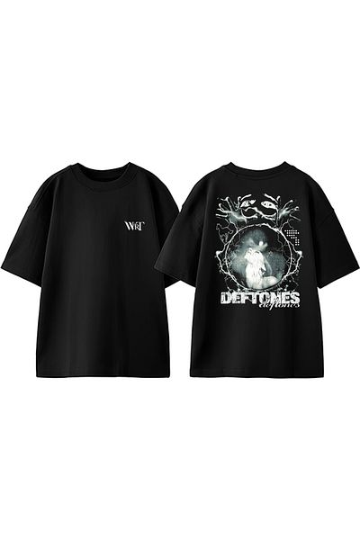 THEWERT Tricou oversize negru din bumbac imprimat pe spate Deftones Horse Design
