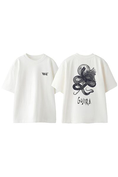 THEWERT Tricou oversize alb din bumbac imprimat pe spate Gojira Snake Design