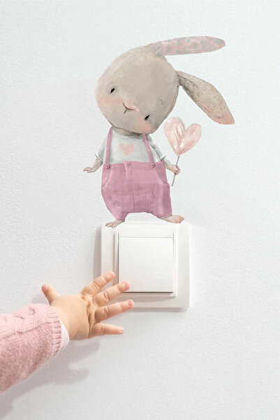Tekin Store Priz - Pembe Tulumlu Tavşan Dekoratif Priz Sticker