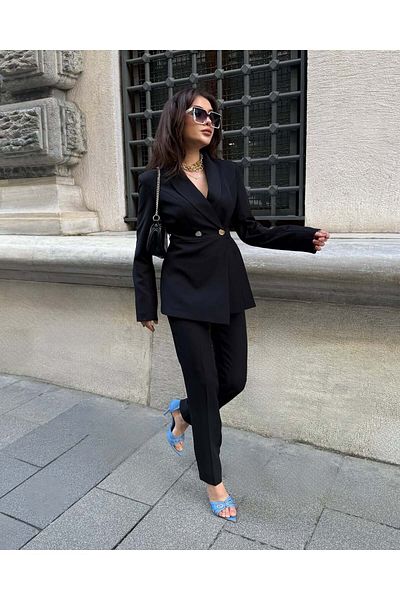 Bella Breeze Women's Side Pleated Design Jacket Pants Suit