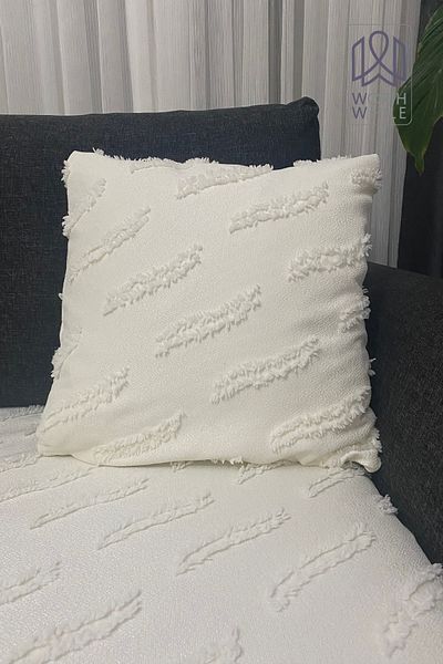 WorthWhile 45X45 cm Chenille Ecru Double-Faced Sofa Throw Pillow Cover - Modern Decoration