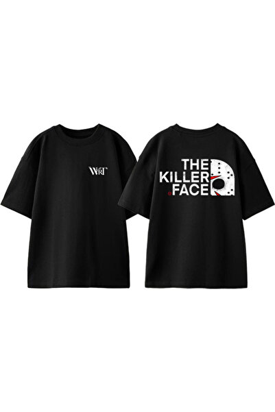 THEWERT Killer Face Design Ruksak Štampano Pamuk Crni Oversize kroj T-shirt