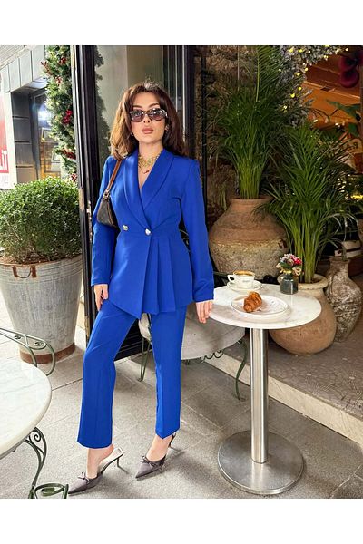 Bella Breeze Women's Side Pleated Design Jacket Pants Suit