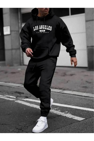 NO 601 Ανδρικό Σετ Φούτερ Μαύρο Usa Sweat Μαύρο