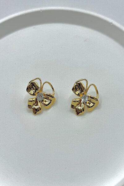 DEMOKAN Kadın Küpe Zirkon Taş Tomurcuk Üç Yaprak Çiçek Küpe