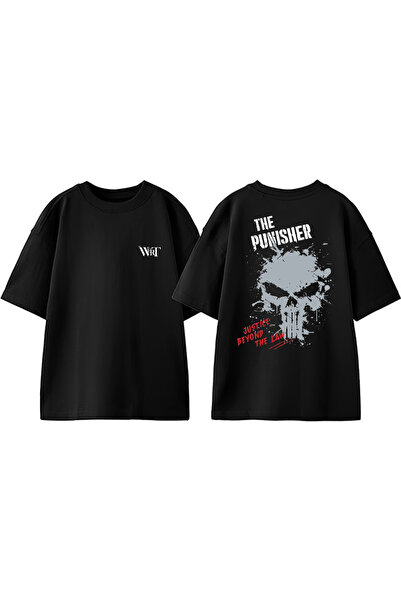 THEWERT Dizajn Punisher nazad Štampano Pamuk crna Oversize kroj T-shirt