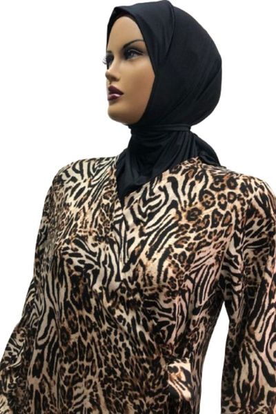 eflin Viscose Leopard Print Brown-Cream Prayer Dress - Plus Size