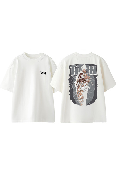 THEWERT Μπλουζάκι Atack On Titan Design Back Printed Βαμβακερό λευκό oversize...