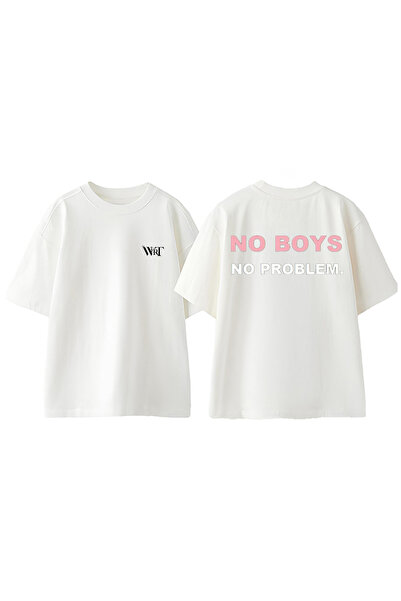 THEWERT No Boys No Problem Design Rukotvorska torba Štampano Pamuk Bela Overs...