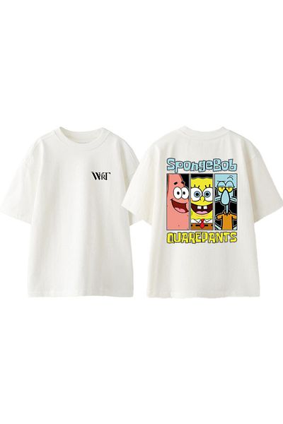 THEWERT Tricou supradimensionat alb din bumbac cu imprimeu SpongeBob Quarepants