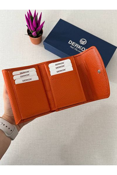 DERKON Melen Orange - Genuine Leather, Convenient Women's Wallet That Can Fit Any Bag