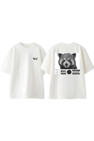 THEWERT Μπλουζάκι Bear Disc Design Back Printed Βαμβακερό λευκό oversize μπλουζάκι