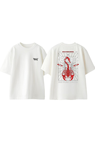 THEWERT Ruksak Scorpio Design Štampano Pamuk Beli Oversize kroj T-shirt