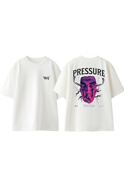 THEWERT Tricou oversize alb din bumbac imprimat pe spate cu design presurizat